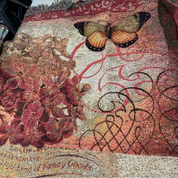 Butterfly Inspirational Pink Tapestry Blanket Throw Home Decor 47 X 57 Fringe - Picture 7 of 8